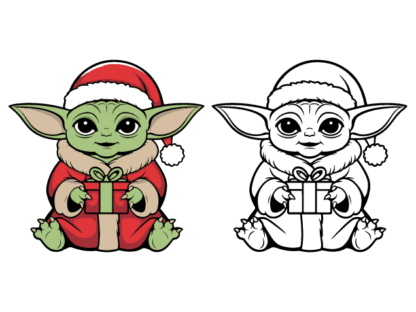 Cute Alien With Santa Hat Holding Gift Free SVG File - Christmas Alien clipart image