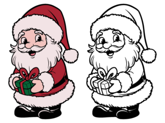 Jolly Santa Claus with Gift Box Free SVG File for Members - Christmas Santa clipart image
