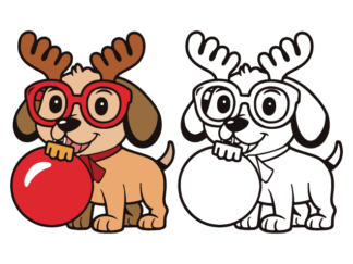 Cute Puppy with Antlers and Ornament Free SVG File for Members - Christmas dog clipart image
