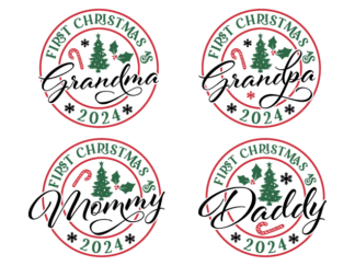 First Christmas as Mommy, Daddy, Grandma, Grandpa Free SVG File bundle for Members - baby announcement