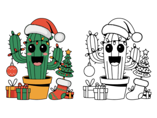 Cactus With Decorative Christmas objects Free SVG File for Members - Holiday wall sticker