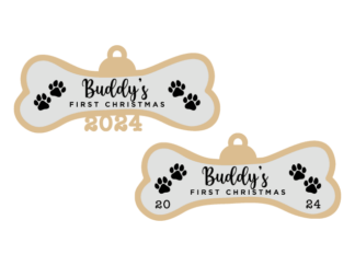 Dog's First Christmas 2024 Free SVG File for Members - Personalized name Dog Bone ornament design