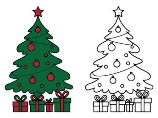 Christmas Tree and Gifts Free SVG File for Members - Decorative Christmas clipart image