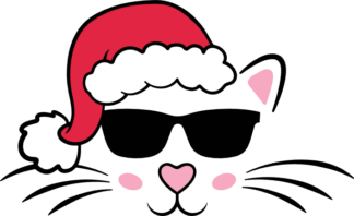 Cat face with santa hat and sunglasses Face Free SVG File for Members - Christmas Cat Clipart image