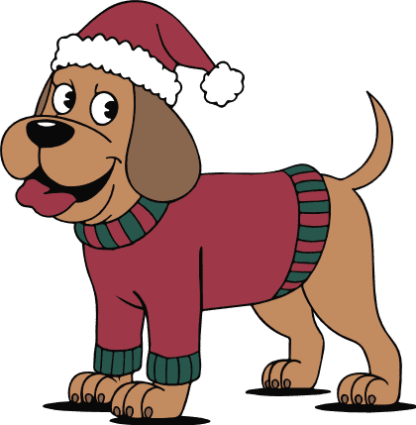 Cute Christmas dog wearing sweater Free SVG File for Members - dog with Santa hat clipart image
