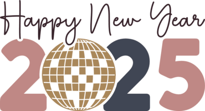 Happy New Year 2025 Free SVG File - New Year Party Tshirt Design with disco ball