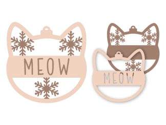 Meow, Cat Face Shaped Christmas Ornament Free SVG File for Members