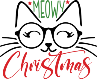 Meowy Christmas Free SVG File for Members - Funny Pet Lover Christmas tshirt design with cat face