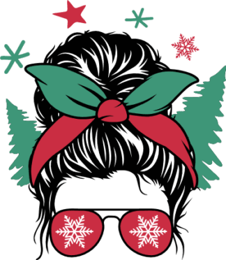 Christmas Messy Bun and sunglasses Free SVG File for Members - holiday tshirt design