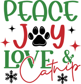 Peace, Joy, Love, & Catnip Free SVG File for Members - Funny Holiday Cat Lover Mug or Cup Design