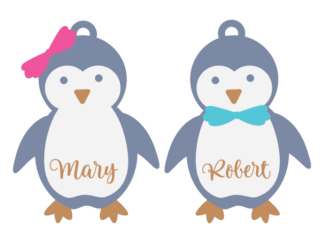 Cute Penguin Couple Ornament Free SVG File for Members - Personalized Names Christmas Decor