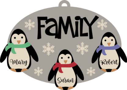 Penguin-Themed Family Ornament Free SVG File for Members - Custom Names Christmas Decor