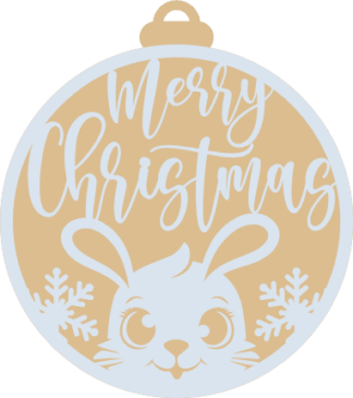 Merry Christmas Ornament With Cute Bunny Free SVG File for Members - Holiday decoration