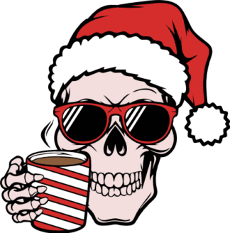 Christmas Skull Holding Striped Mug Free SVG File for Members - Funny Holiday tshirt design