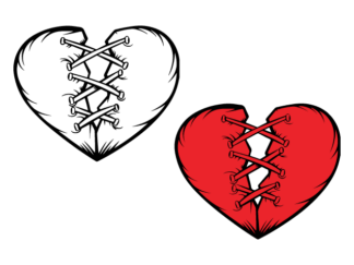 Broken Heart connected with stitches Free SVG File for Members - valentine's heart clipart image