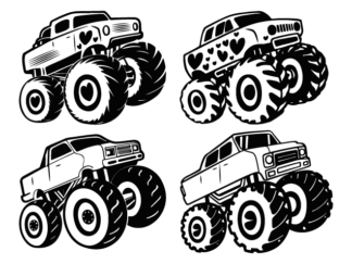 Valentine's Day Monster Truck Free SVG File bundle for Members - Off-Road Vehicle clipart