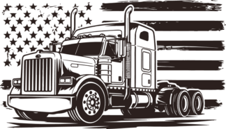 American Flag with Highway Truck Free SVG File for Members - Patriotic Big Rig Design