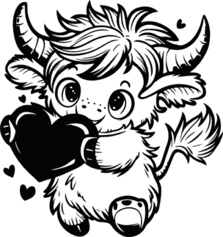 Cute Highland Cow Holding Heart Free SVG File for Members - Valentine's Day vector image