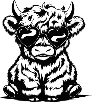 Cute Highland Calf with Heart Sunglasses Free SVG File for Members - Valentine's vector image
