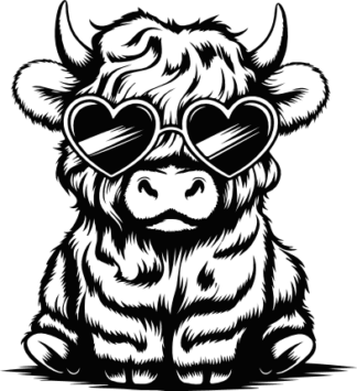 Valentine's Highland cow Free SVG File for Members - Calf with Heart Sunglasses vector image