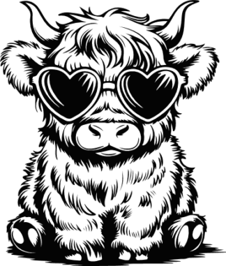 Highland Calf wearing Heart Sunglasses Free SVG File for Members - Valentine's vector image
