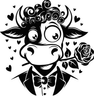 Valentine's Cow with Bow Tie and Rose Free SVG File for Members - romantic cow vector image