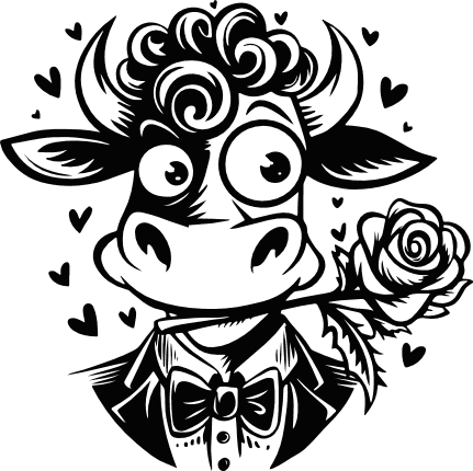 Romantic Highland Cow with Rose Free SVG File for Members - Valentines vector image