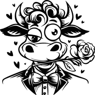 Valentine's Day Highland Cow Free SVG File for Members - Dapper Cow with rose vector image