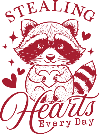 Stealing Hearts Every Day Free SVG File for Members - Adorable Raccoon Valentine’s Day Tshirt Design