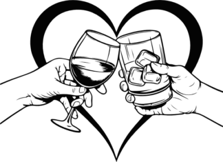Wine and Whiskey Cheers Free SVG File for Members - Valentines heart Design