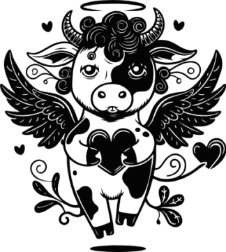 Valentine's Cow Design Free SVG File for Members - Winged Highland cow vector image