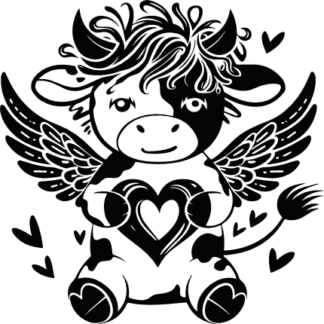Cute Winged Cow holding heart Free SVG File for Members - Valentine's Day vector image