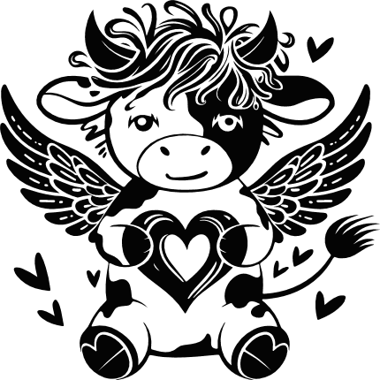 Cute Winged Cow holding heart Free SVG File for Members - Valentine's Day vector image