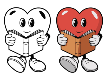 Cartoon Heart Reading a Book Free SVG File for Members - class room decor, vector image
