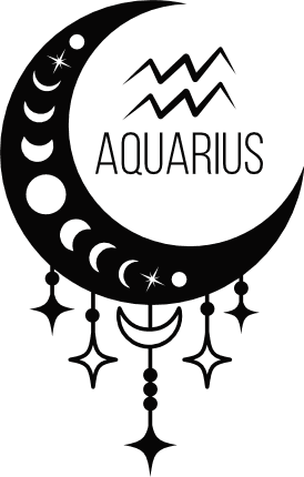 Aquarius, Mystical Crescent Moon Free SVG File for Members - Zodiac tote bag design