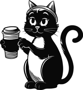Cat Holding Coffee Cup silhouette Free SVG File for Members - Coffee Lover Cat clipart