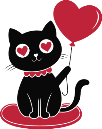 Cat in Love Holding Heart Balloon Free SVG File for Members - Valentine’s cat clipart