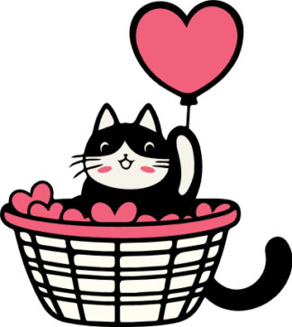 Cute Cat in Basket With Heart Balloon Free SVG File for Members - Valentine’s Design