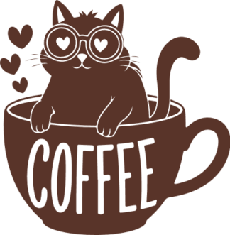 Cat with heart glasses, in Coffee Cup Free SVG File for Members - coffee lover tote bag design