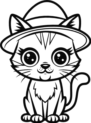Cute Cat with Big Eyes and Hat Free SVG File for Members - stylish kitty clipart image