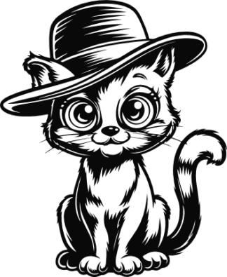 Stylish Cat with Hat Free SVG File for Members - Cute kitty clipart image