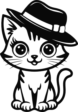 Adorable Cat with Hat Free SVG File for Members - Cute kitty with big eyes clipart image