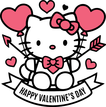 Happy Valentine’s Day Svg, Adorable Kitty with bow and hearts Free SVG File for Members