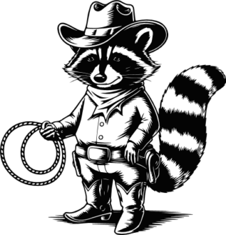 Cowboy Raccoon Holding Lasso Free SVG File for Members - Cute Western Raccoon vector image