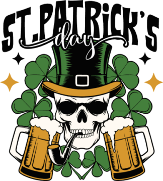 Pipe Smoking Leprechaun Skull with Beer Free SVG File for Members - St. Patrick’s Day Tshirt Design