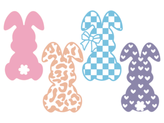 Bunny with checkered, heart, leopard pattern Free SVG File bundle for Members - Easter rabbit clipart