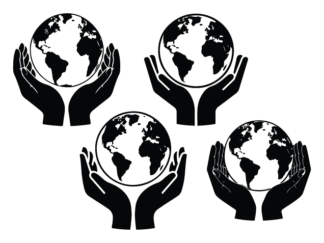 Hands holding Earth planet silhouette Free SVG File Bundle for Members – Earth day sticker