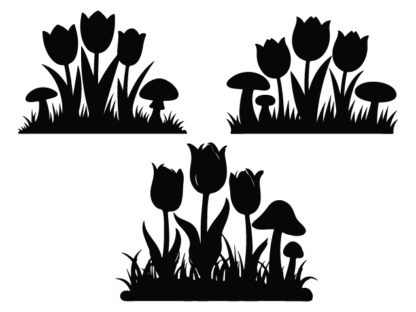 Tulips and Mushrooms silhouette Free SVG File Bundle for Members - Floral wall sticker