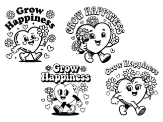 Grow Happiness, floral heart mascot Free SVG File bundle for Members - wall art