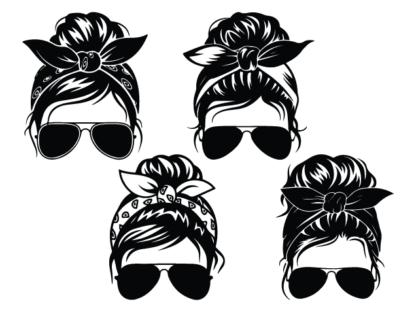 Messy Hair Bun with headband and sunglasses Free SVG File Bundle for Members - bun sticker